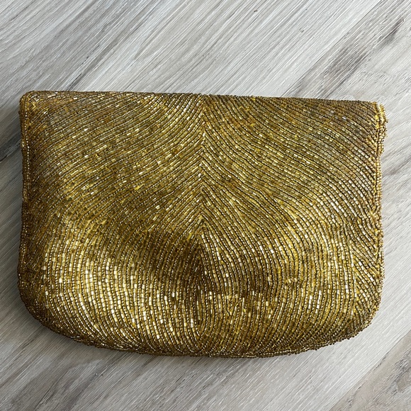 Delill 1950s Vintage Gold Hand Beaded Evening Clutch Purse with Chain - Picture 6 of 12